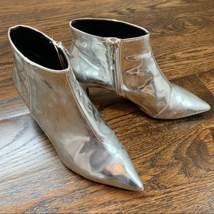ZARA - Silver Metallic Ankle Kitten Heel Booties
